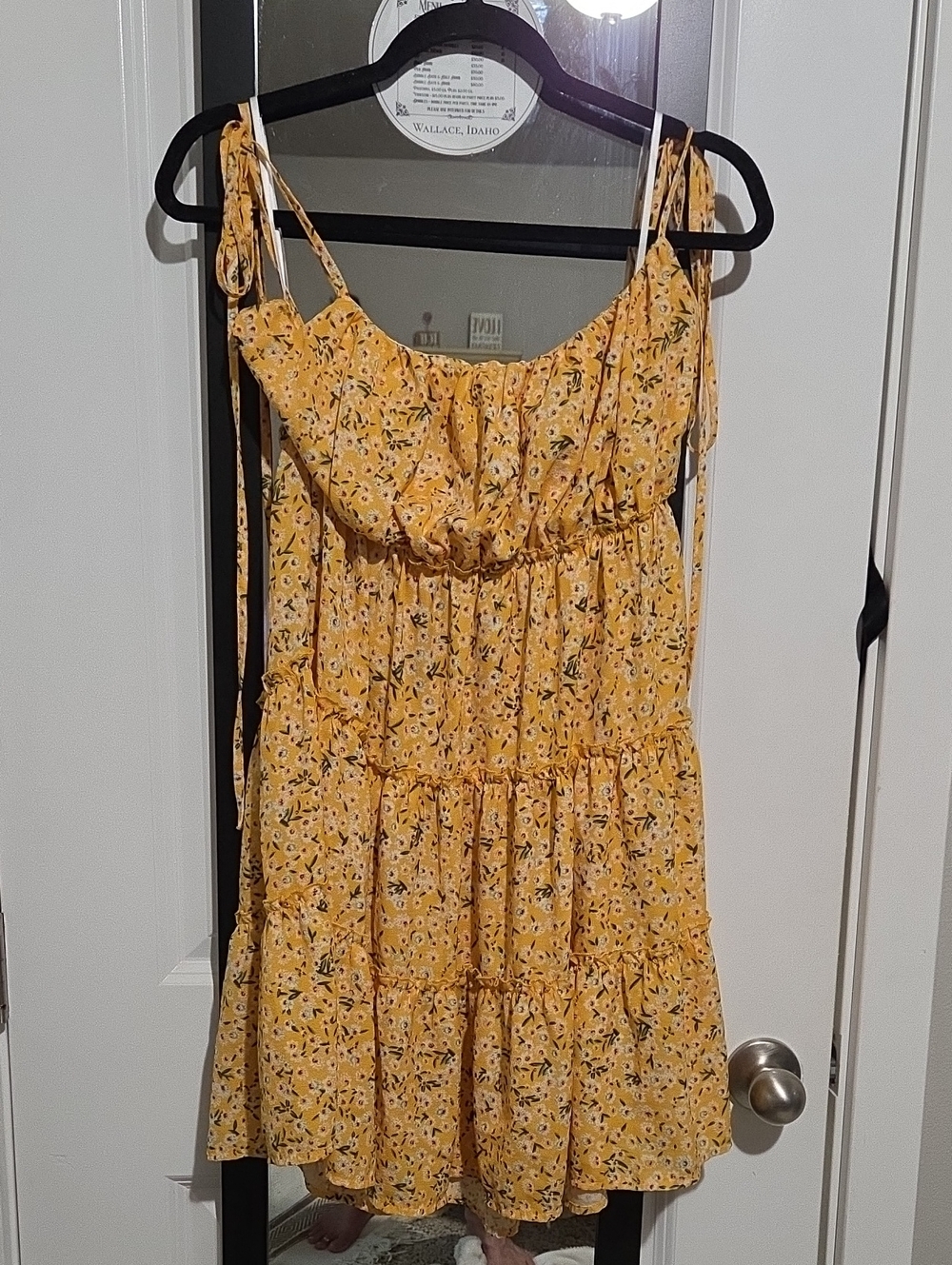 Sunny Yellow Floral Tie-Strap Mini Dress
